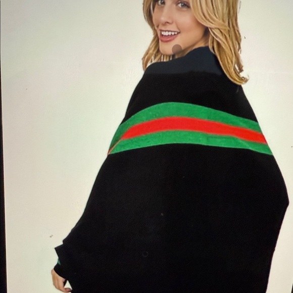 Stylish Black Scarf with Red and Green Stripes - Picture 3 of 6